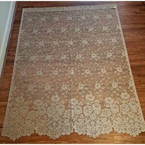 Beige Lace Curtain Panel Floral Roses Cottagecore Country Farmhouse 73x54